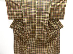 格子織り出し米沢紬着物